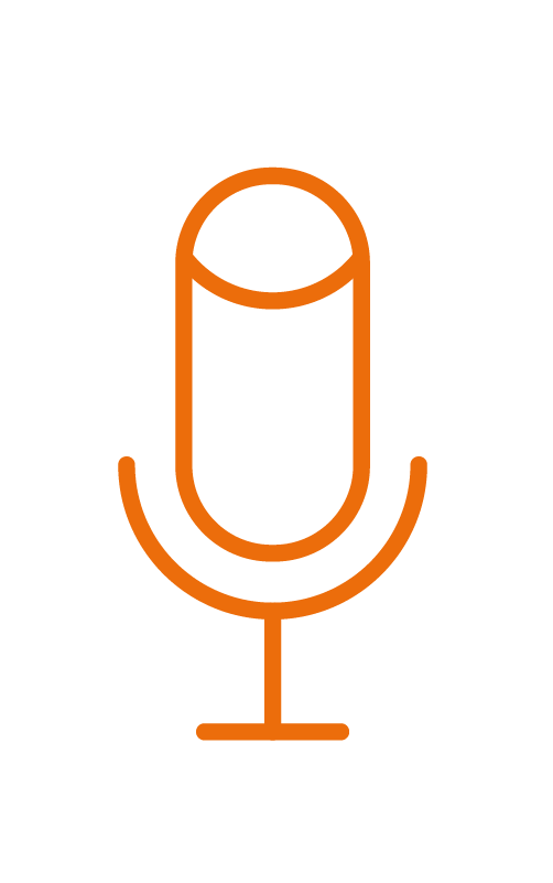Stylized orange microphone icon with simple line art design