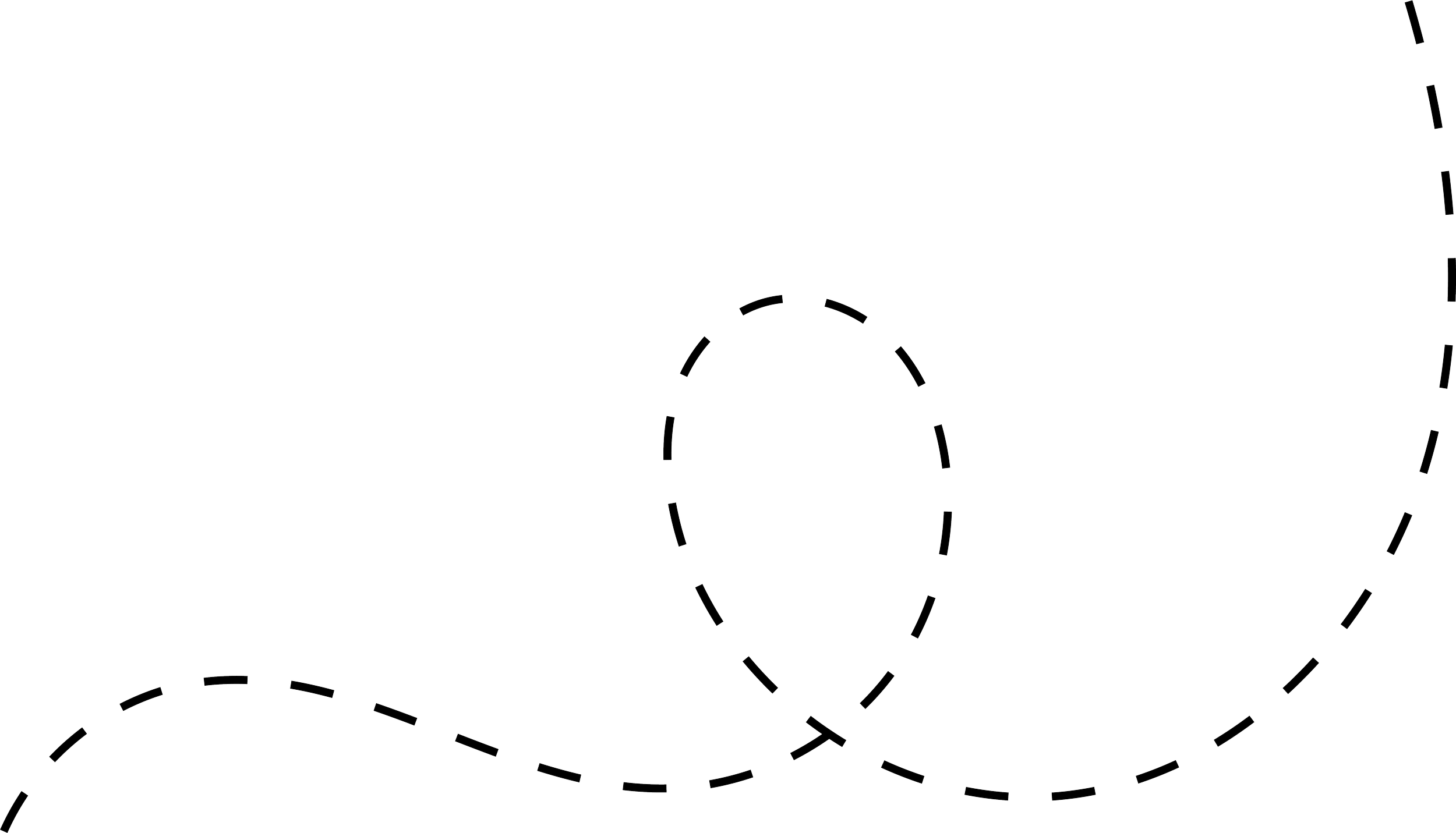 Black background with various white and dashed circular and linear patterns and shapes.