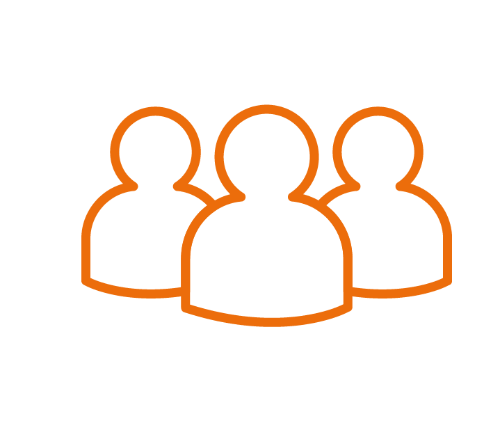 Outline icon of three people, representing a group or team.