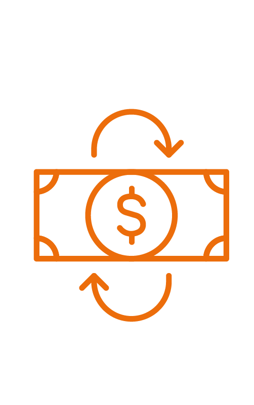 Icon of dollar bill with arrows indicating money transfer or exchange.
