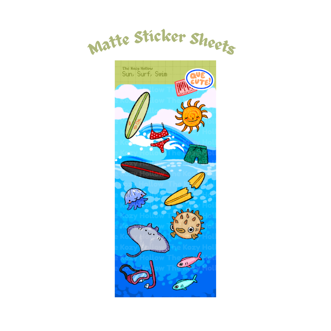 Sun, Surf, Swim Sticker Sheet