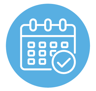 Icon of a calendar with a check mark inside a circle, representing scheduling or an appointment.