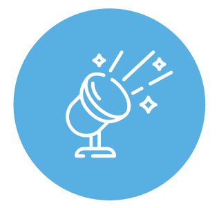 Celebratory icon of a confetti cannon shooting out sparkles on a blue background.
