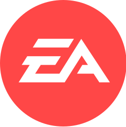 Red circular logo with black EA letters