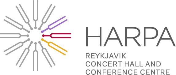Logo of Harpa Concert Hall and Conference Centre in Reykjavik, Iceland, featuring colorful shapes forming a circular pattern and the text 'HARPA REYKJAVIK CONCERT HALL AND CONFERENCE CENTRE'.