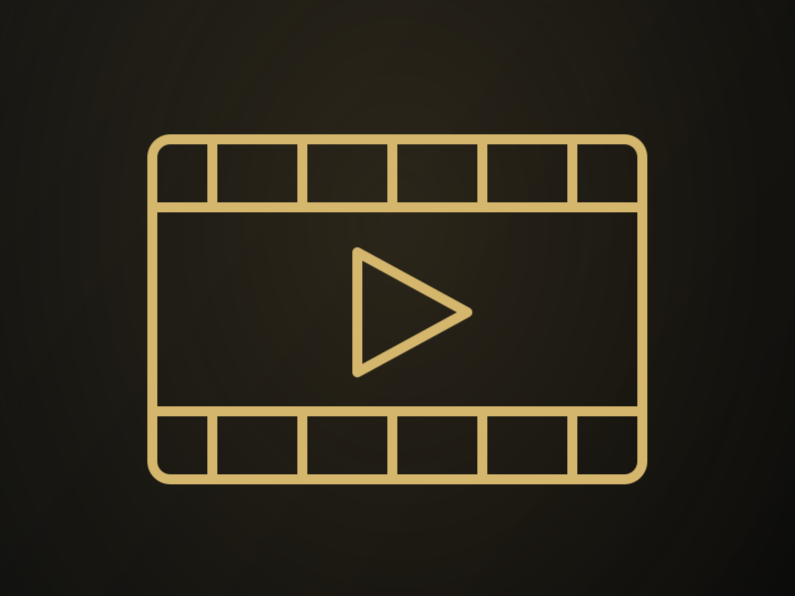 Icon of a video player with a play button in the center on a dark background.