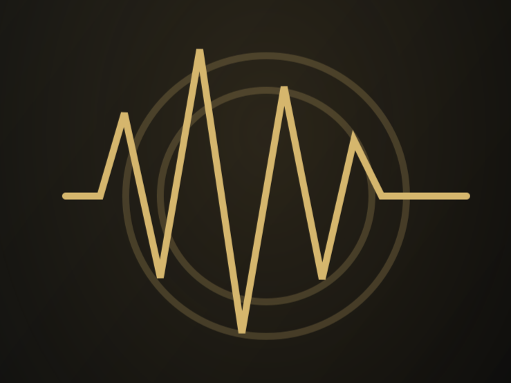 A stylized golden line graph or heartbeat monitor line with circular target-like background on a dark backdrop.