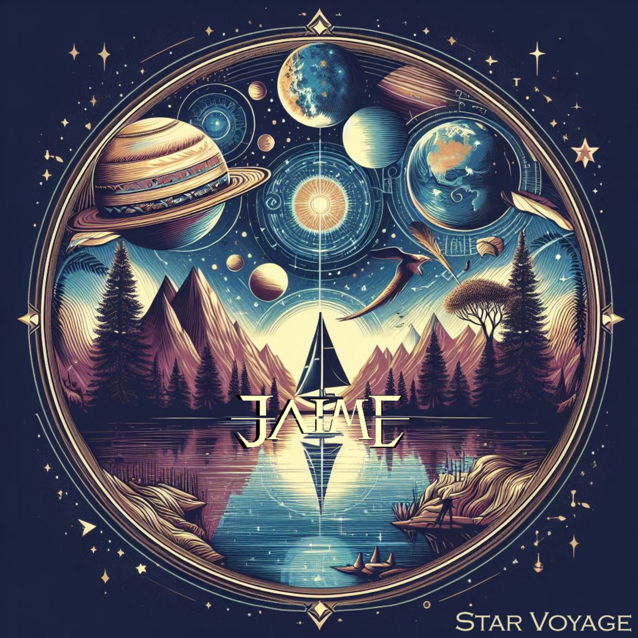 -JAIME- single Star Voyage album artwork. A stylized artistic representation of the solar system featuring planets, stars, and cosmic elements, with the words 'Star Voyage' at the bottom.