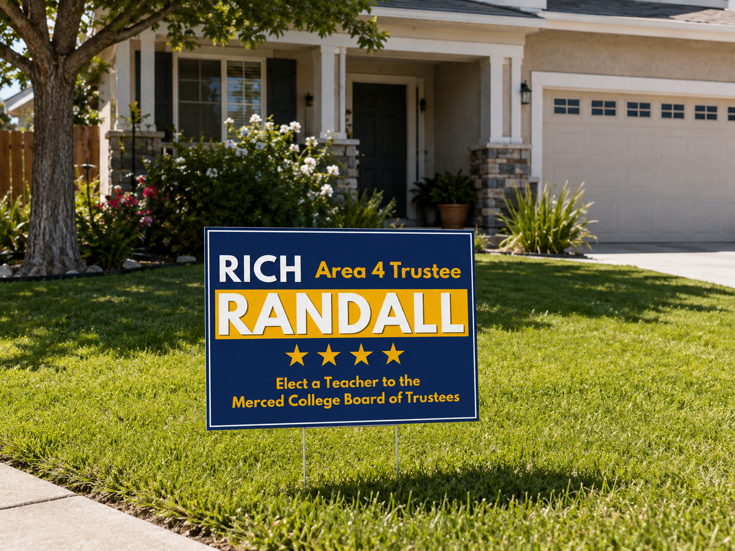 Yard sign in front of house