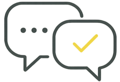 Chat conversation icons with speech bubbles and checkmark
