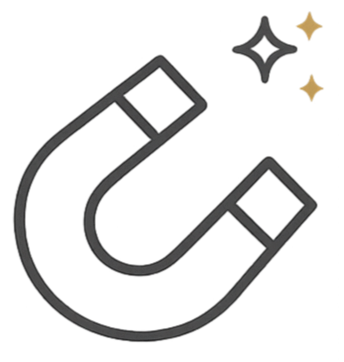 Illustration of a horseshoe magnet with spark effects in the top right corner.