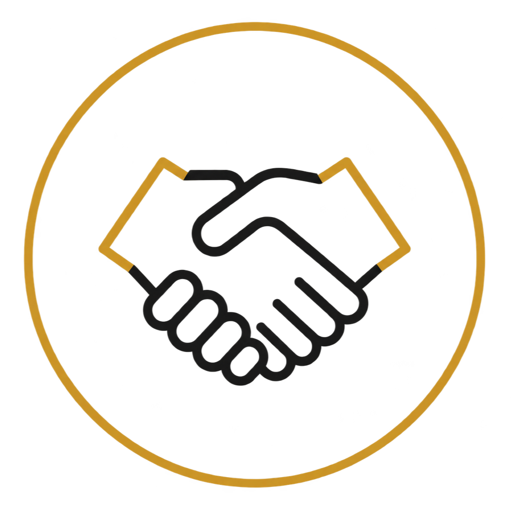 Handshake icon representing partnership and trusted hiring support.