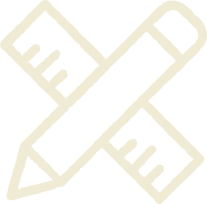 Simple icon of a pencil and a ruler crossed over each other.