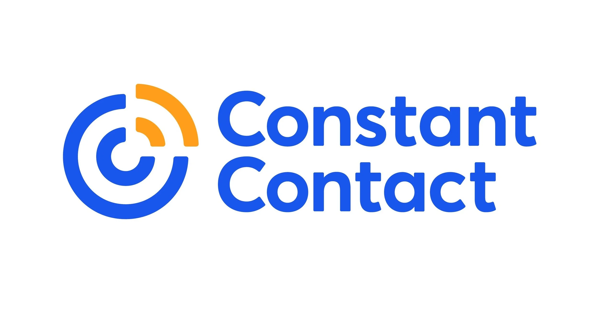 Logo with a circular graphic design and the words "Constant Contact" in blue text