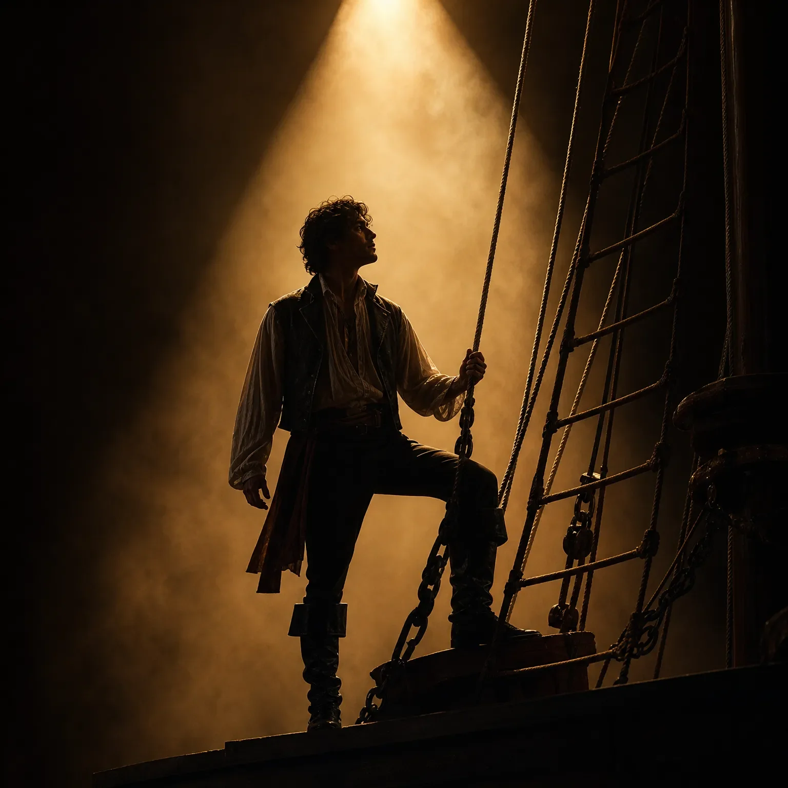 Israel Potter stands aboard a ship at the beginning of his extraordinary Revolutionary War adventure in Israel Potter.