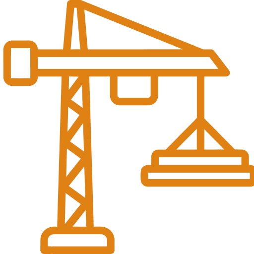 Line drawing of a construction crane with a load hanging from the end.