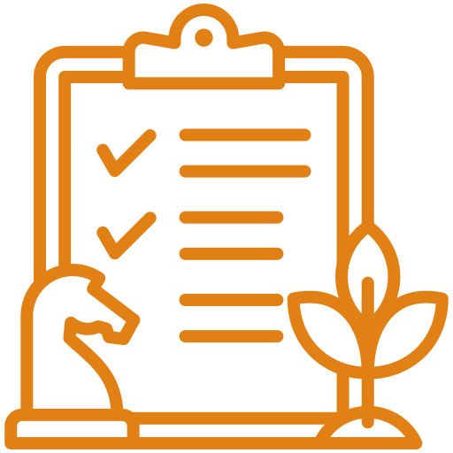 Icon of a clipboard with a checklist, a hand, and a leaf, representing eco-friendly or sustainable practices.