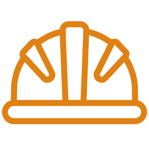 Outline of a yellow construction hard hat with black background.