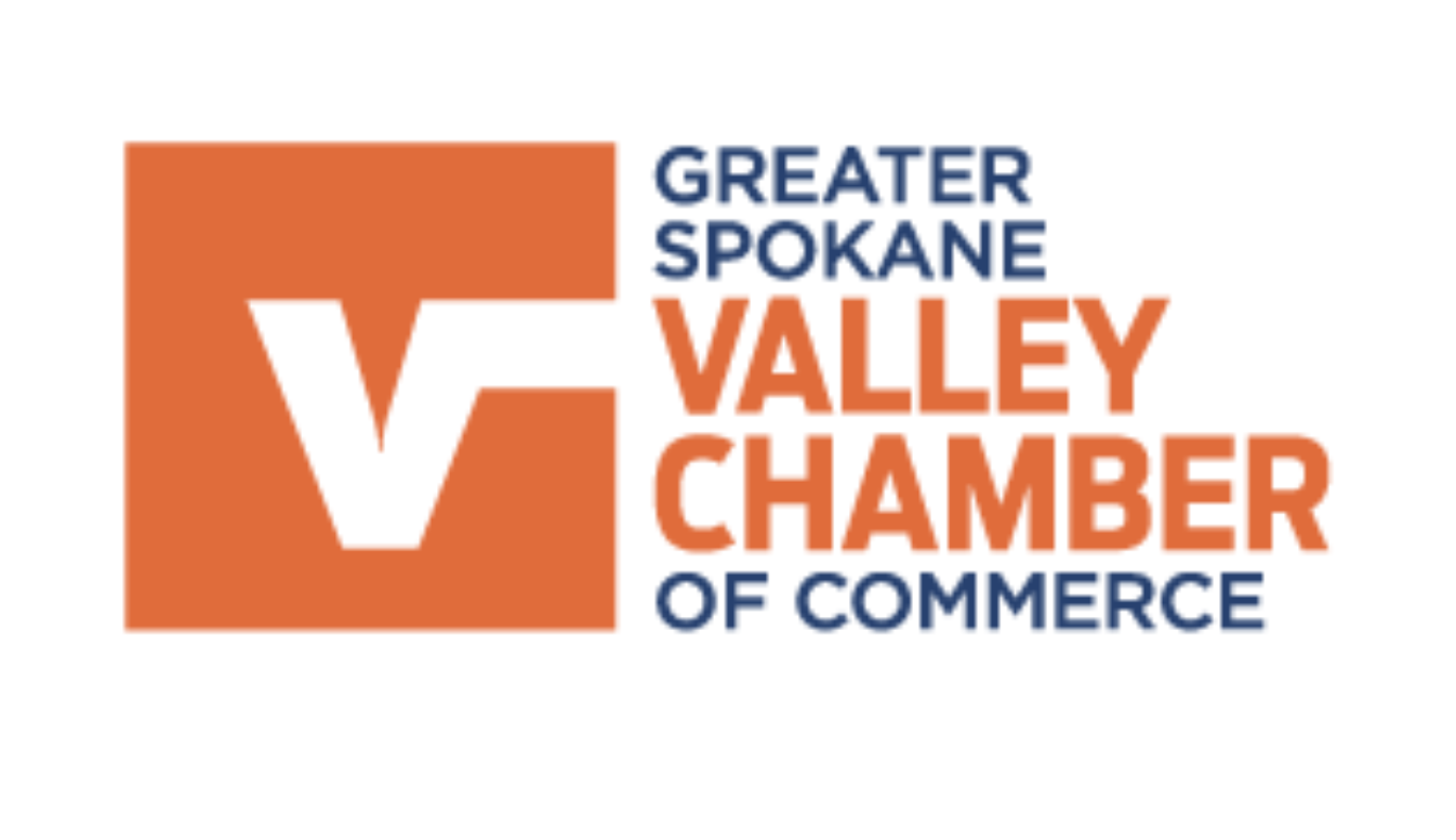 Greater Spokane Valley Chamber of Commerce logo with an orange square shape and the words 'Greater Spokane Valley Chamber of Commerce' in bold letters.