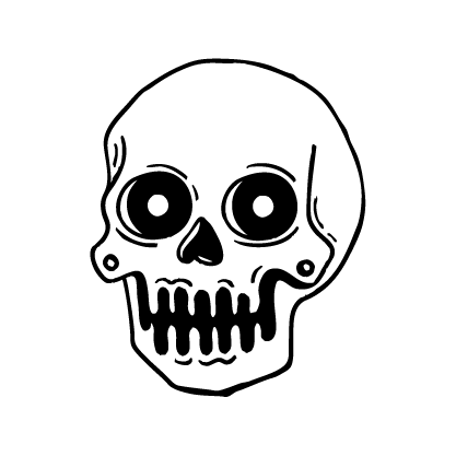 Black and white cartoon skull illustration