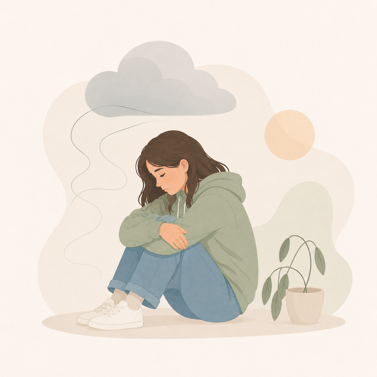 A young adult lady looking depressed and looking for virtual therapy in texas
