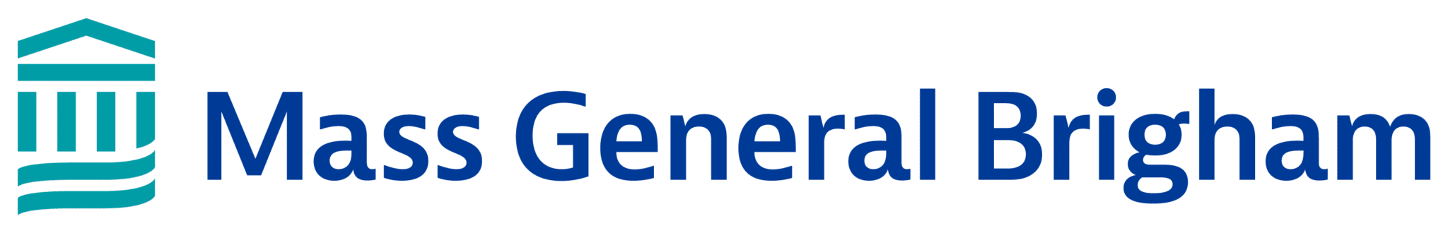 Mass General Brigham logo with a blue stylized building icon and the text in blue.