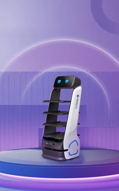 Keenon DinerBot T9 Pro food-running robot with four adjustable trays.