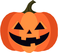A carved pumpkin with a smiling face, jack-o'-lantern, on a white background.