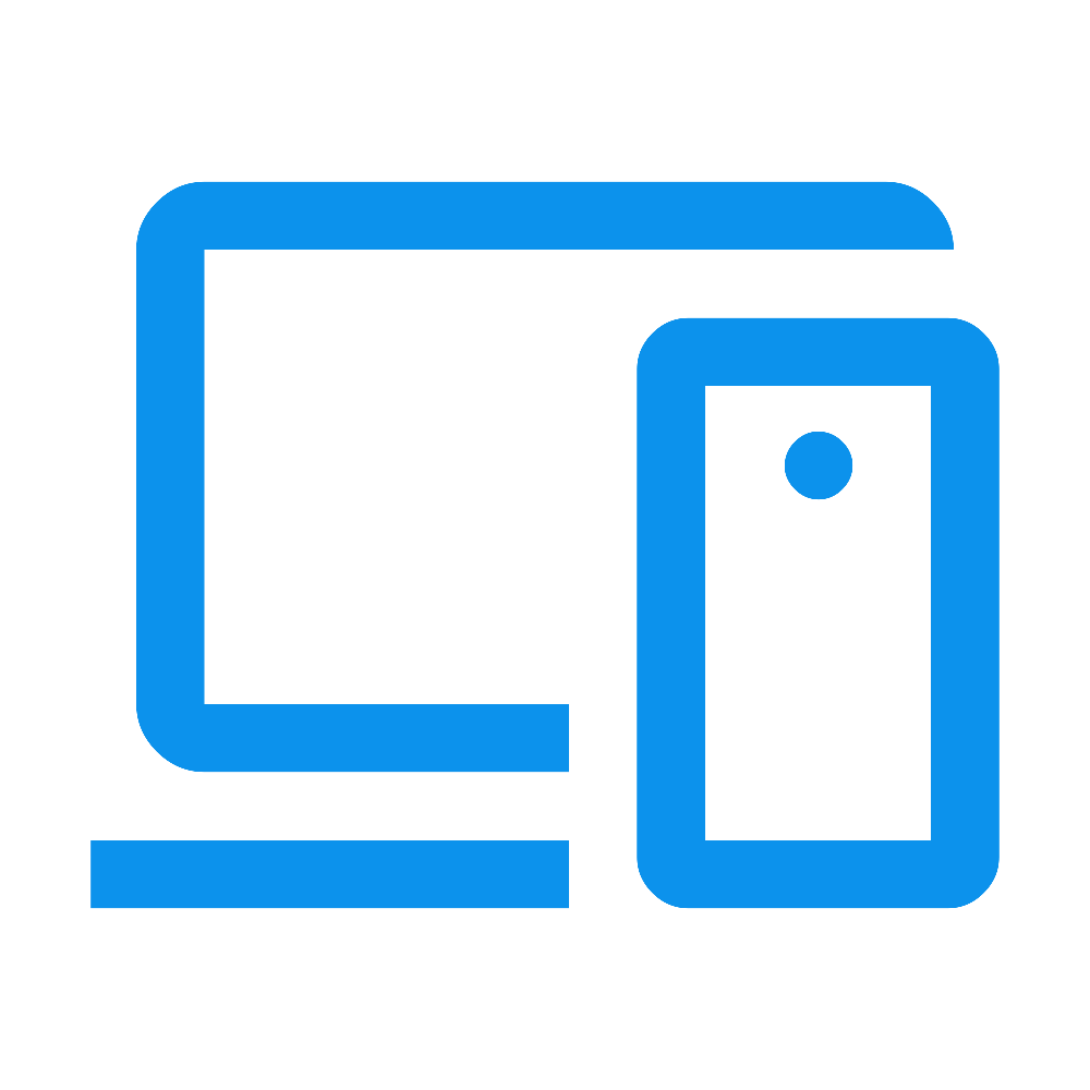 Icon of a computer monitor and a smartphone, both outlined in blue.