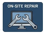 Sign for on-site repair with wrench and screwdriver icons
