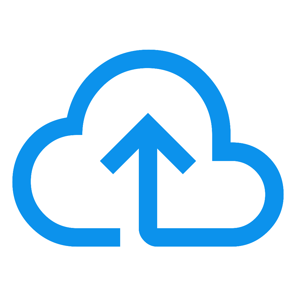 Blue cloud icon with an upward arrow indicating upload to cloud storage.