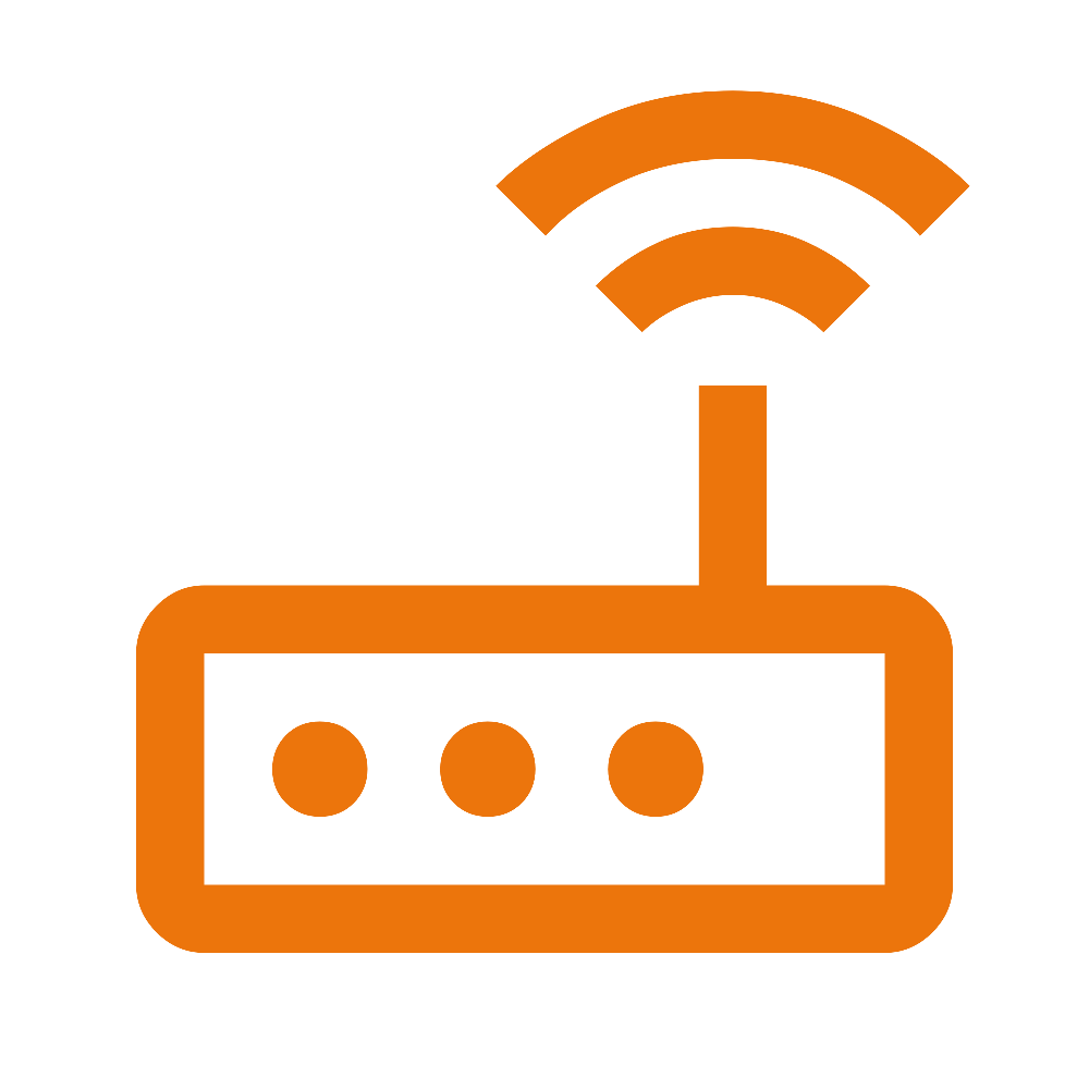 Icon of a Wi-Fi router in orange, emitting Wi-Fi signals.