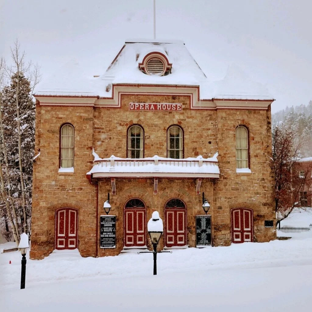 Central City Opera House with snow on a winter day