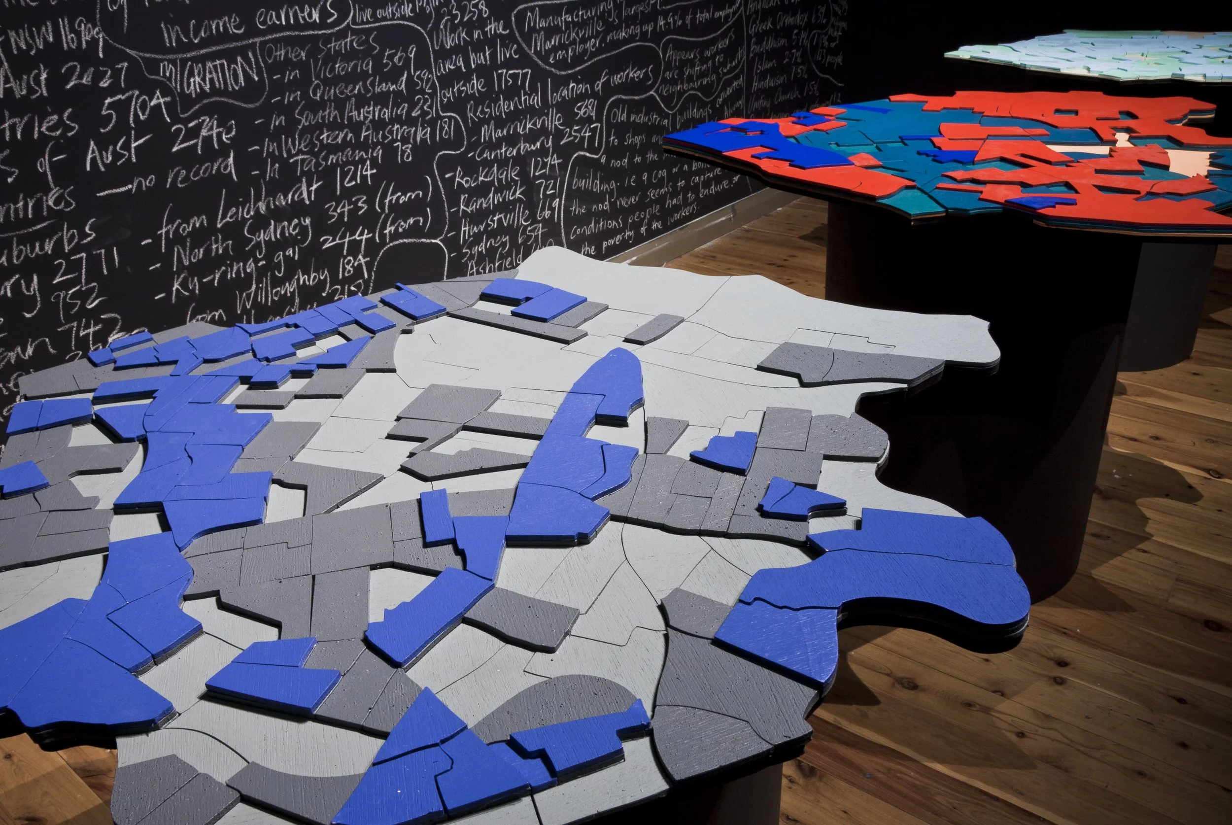 Field Recording: Marrickville, 2013, wood, paint, chalk. Dimensions variable. Photographer: Greg Piper 