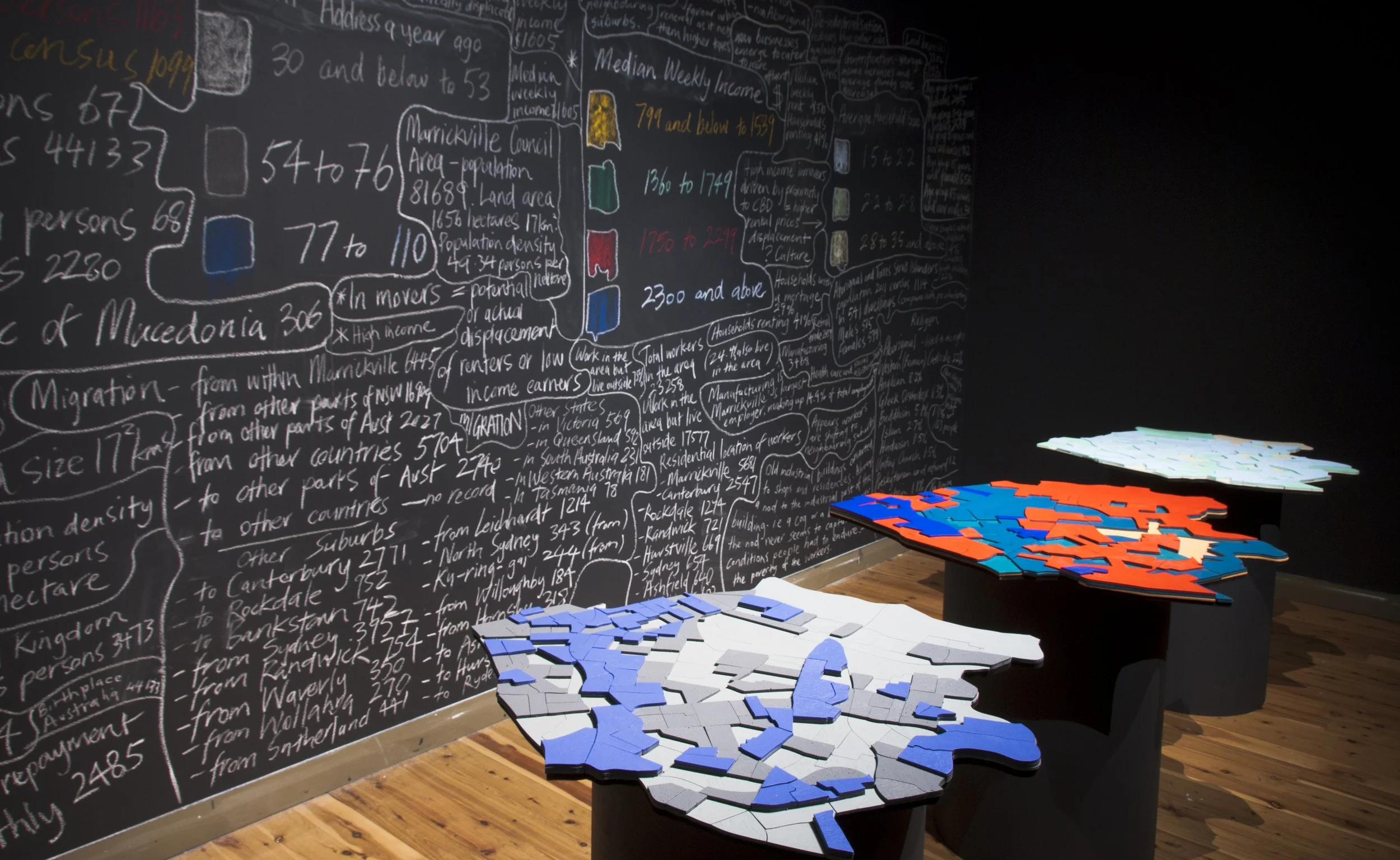 Field Recording: Marrickville, 2013, wood, paint, chalk. Dimensions variable. Photographer: Greg Piper 