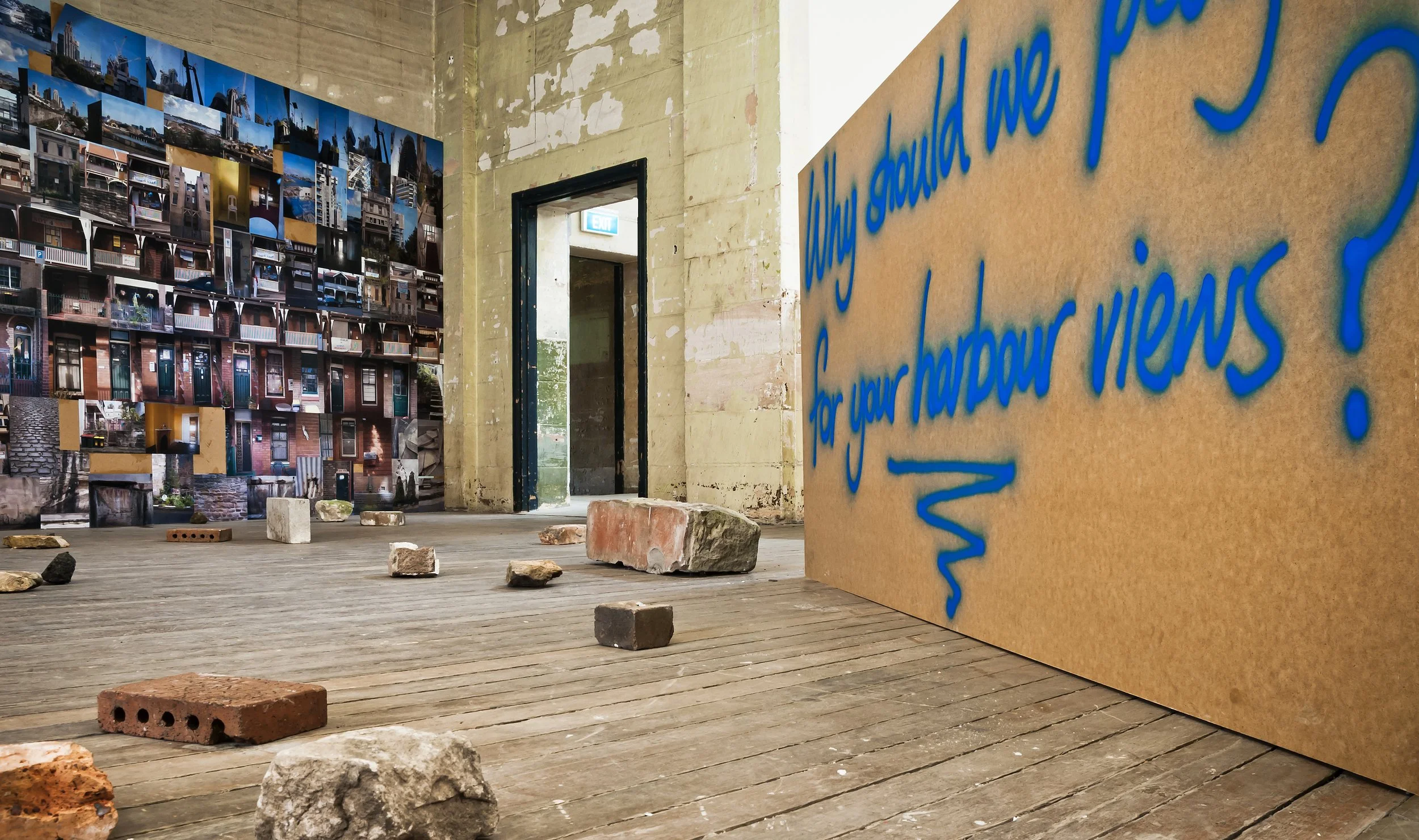 Why Should We Pay For Your Harbour Views? 2014, paper, wood, found materials,
dimensions variable.
Photographer: Greg Piper
