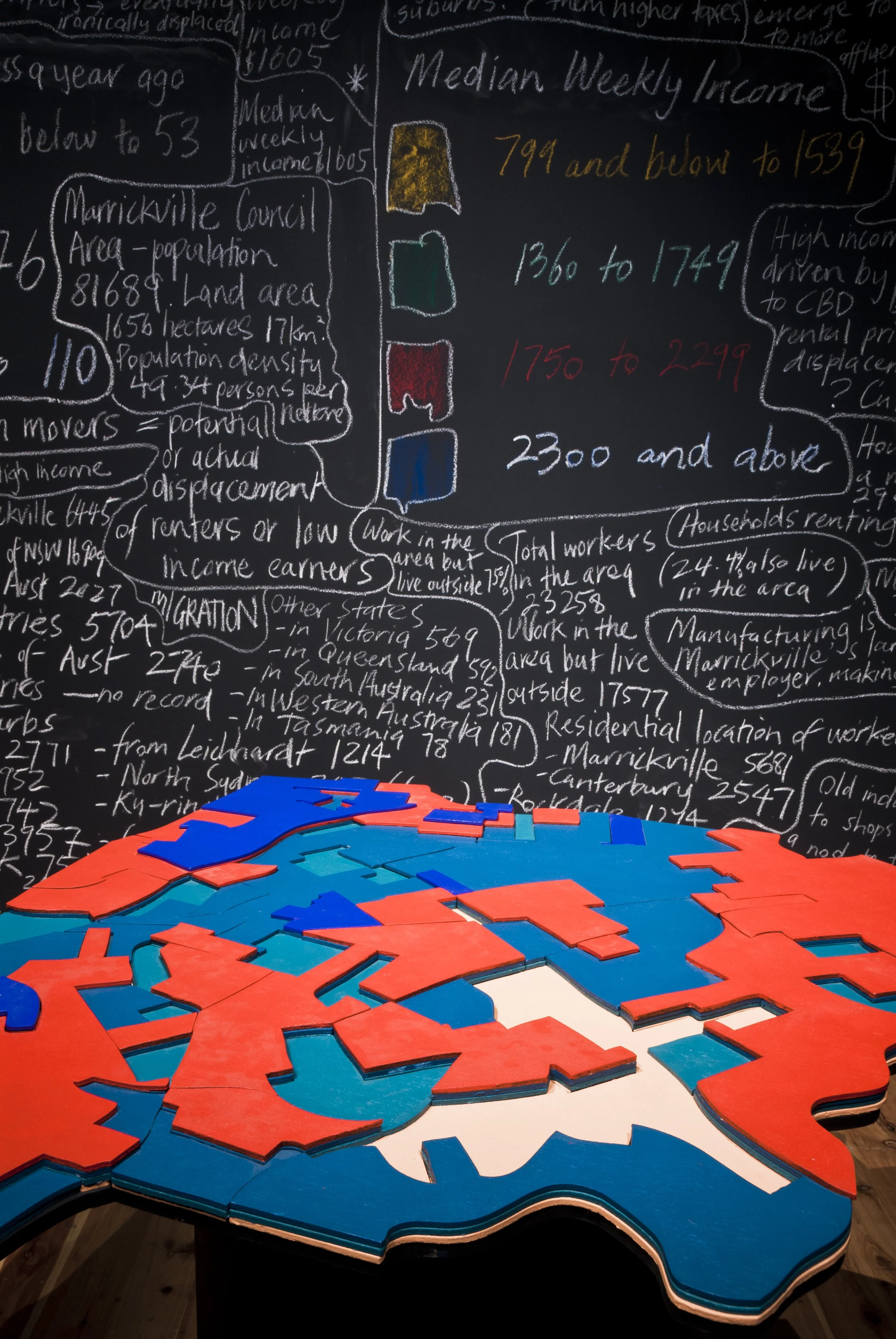 Field Recording: Marrickville, 2013, wood, paint, chalk. Dimensions variable. Photographer: Greg Piper 