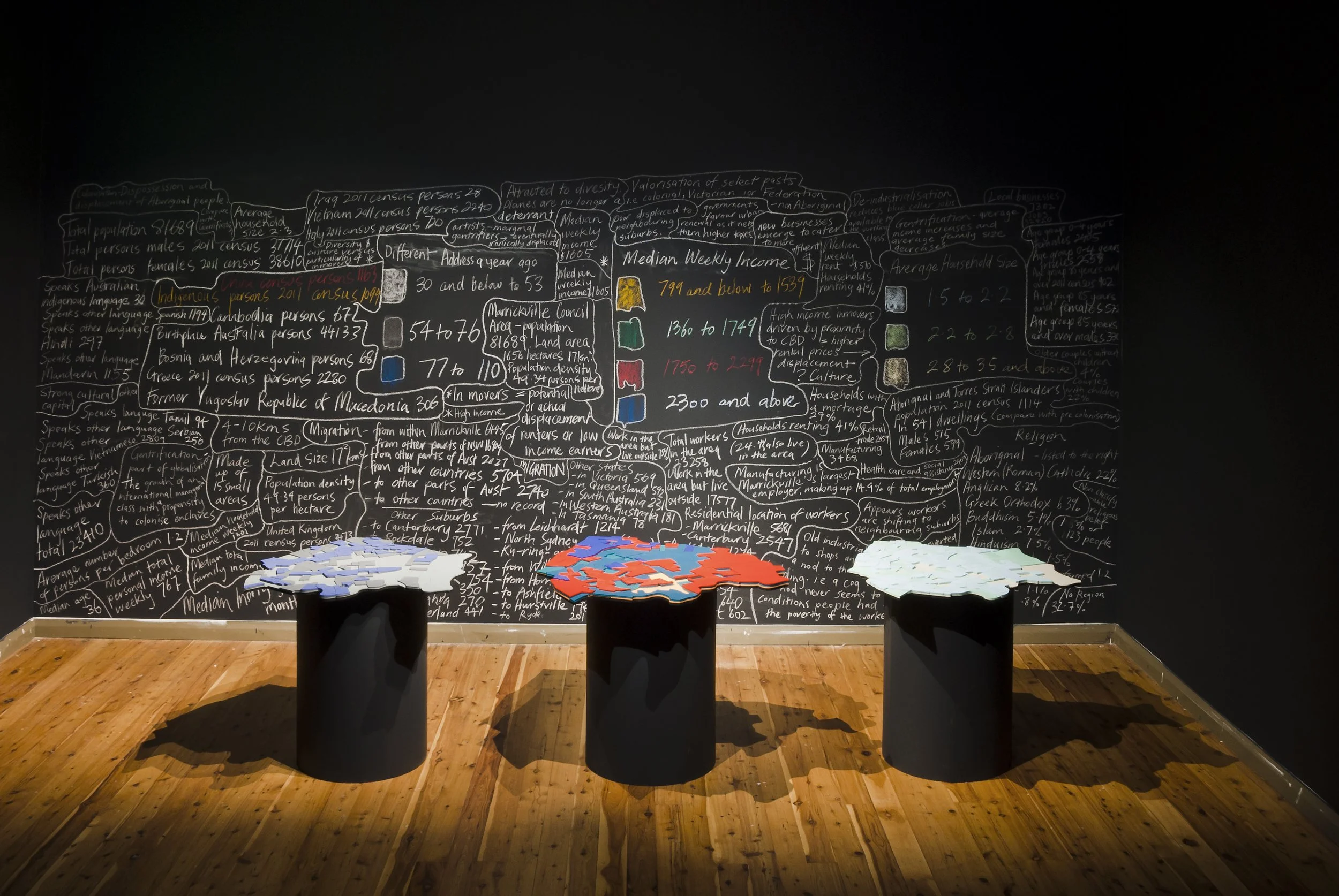 Field Recording: Marrickville, 2013, wood, paint, chalk. Dimensions variable. Photographer: Greg Piper 