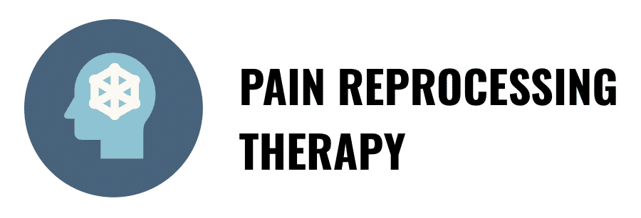 Icon of a human head with a geometric pattern inside, next to the text 'Pain Reprocessing Therapy' in bold black letters.