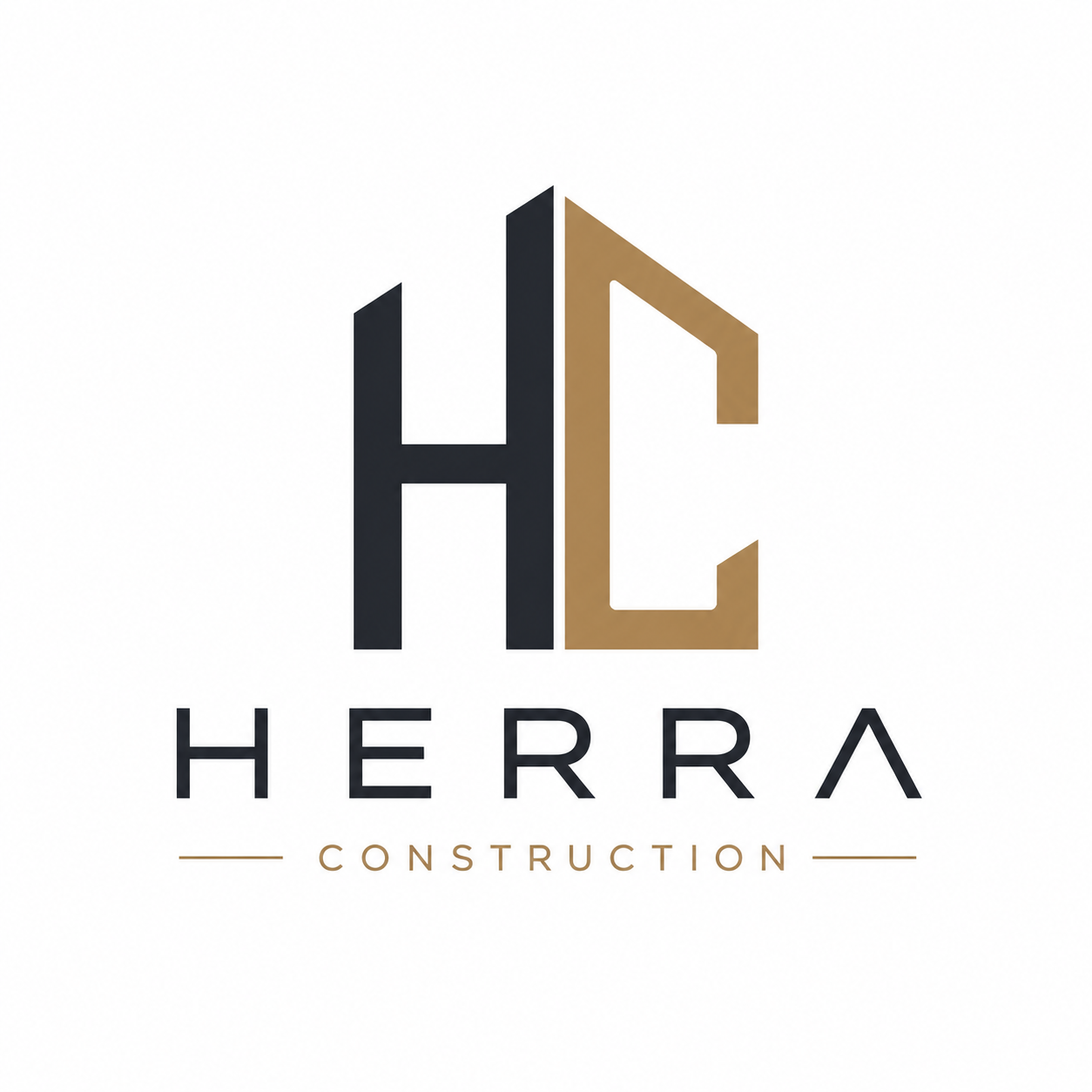 Logo for Herra Construction featuring a stylized 'H' and 'C' in black and gold, with the words 'HERRA CONSTRUCTION' beneath.