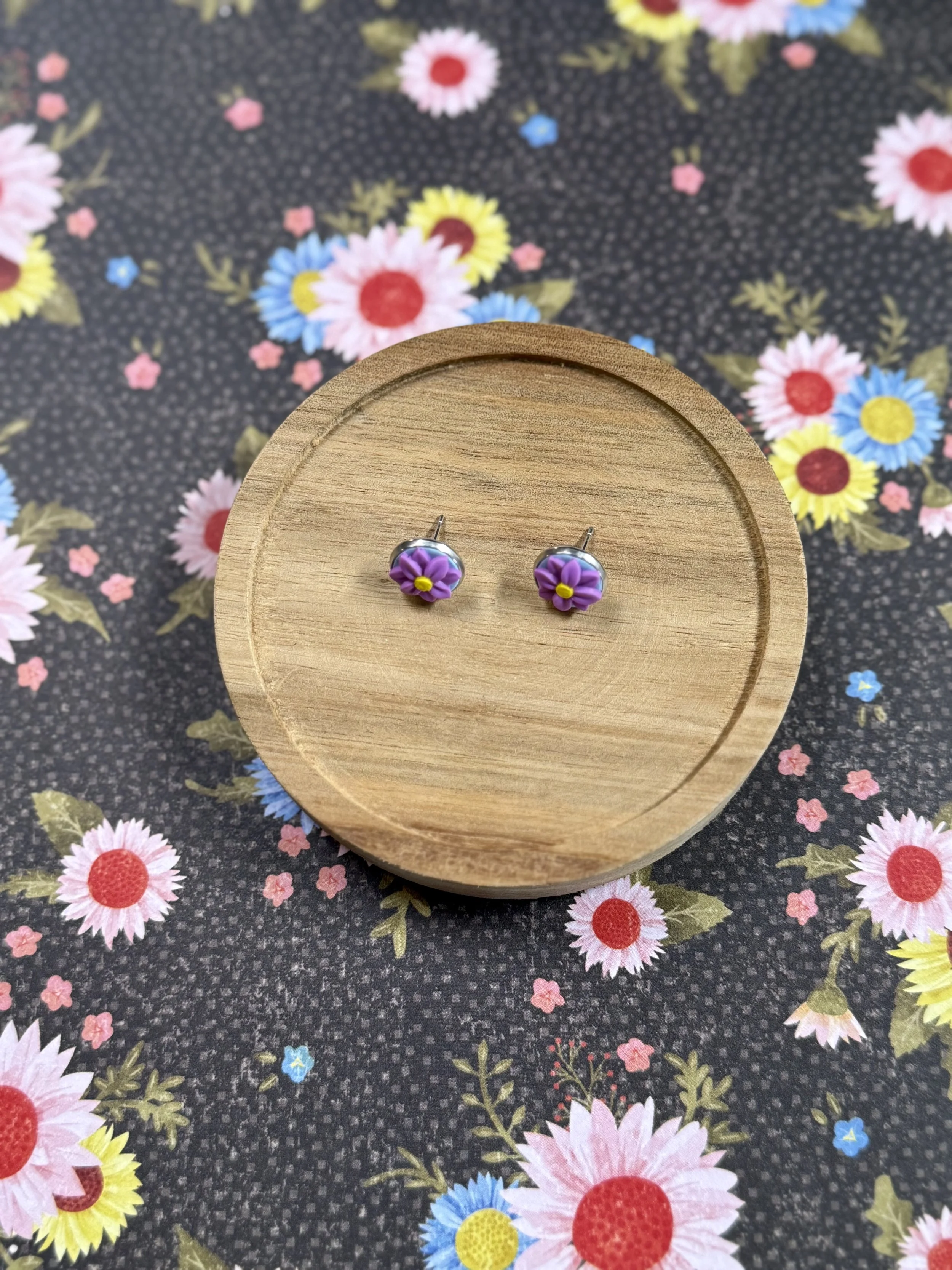 Purple Flower Bezel Studs