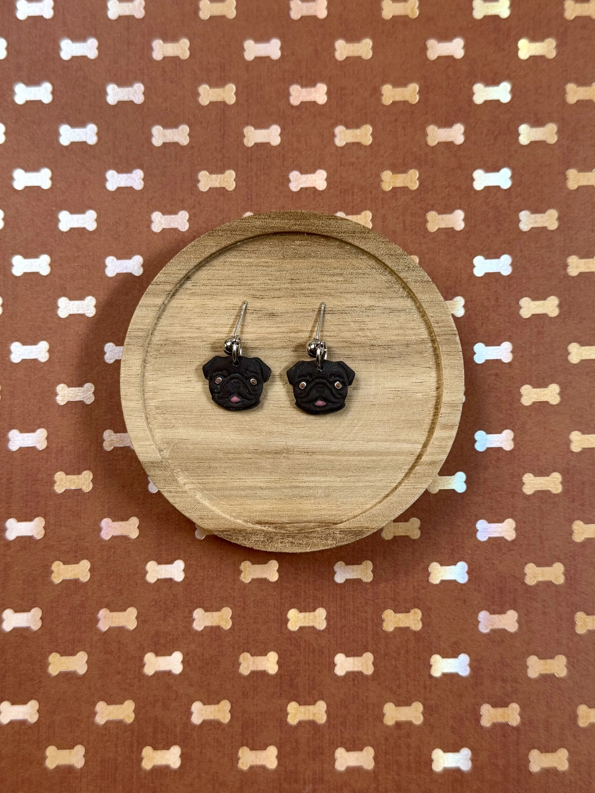 Black Pug Head Dangles