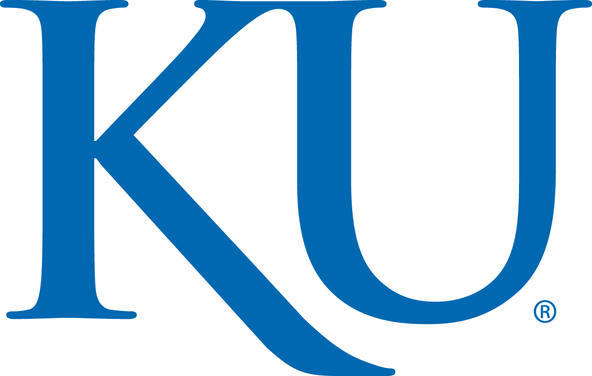 The image features the logo of the Kansas University, with the letters KU in large blue font.