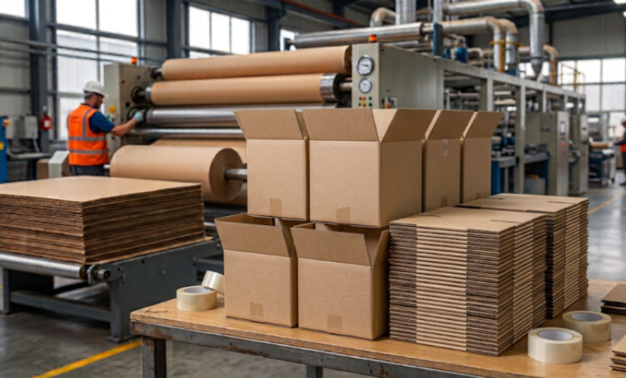 Worker operating the corrugator machine on Alternative Packaging's Inland Empire production floor