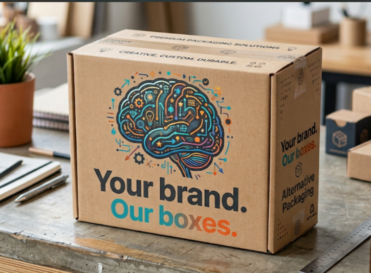 Custom printed corrugated box with full-color branded artwork by Alternative Packaging