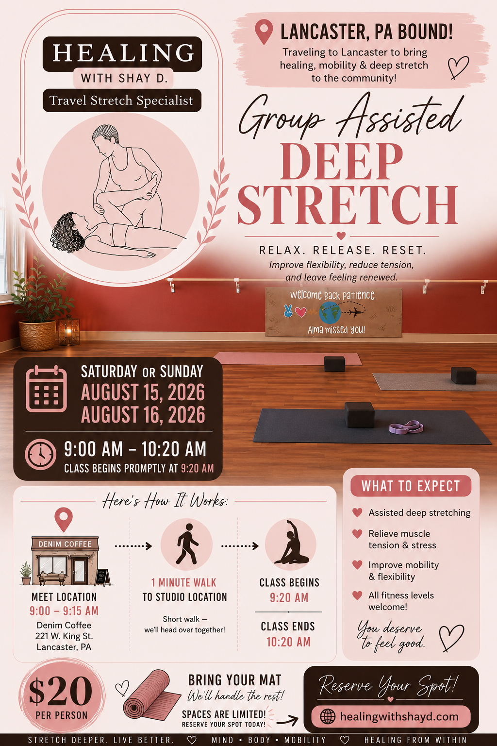 8/15 & 8/16 Lancaster Pa. GROUP DEEP STRETCH EVENT
