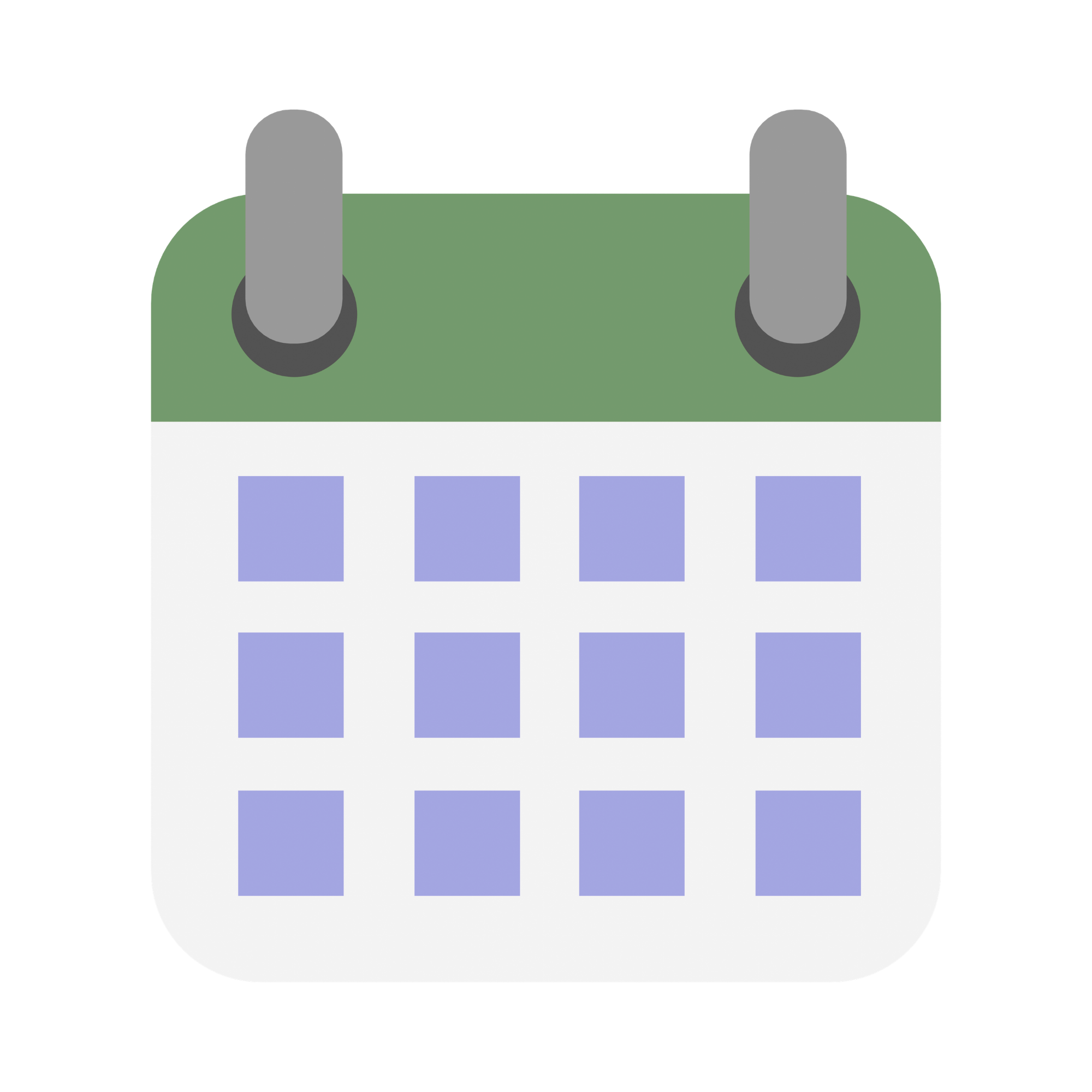 Graphic of a purple and green calendar.