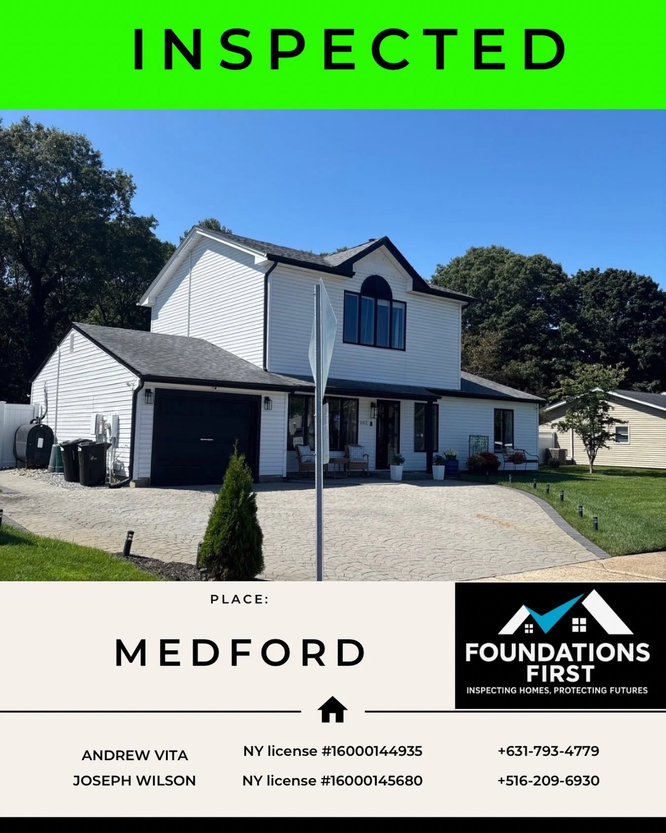 Another home INSPECTED ✅🏡

Today&rsquo;s stop: Medford, NY. Giving our clients the information they need to move forward with confidence and know exactly what they&rsquo;re buying.

📞 Andrew: 631-793-4779
📞 Joseph: 516-209-6930

Foundations First 