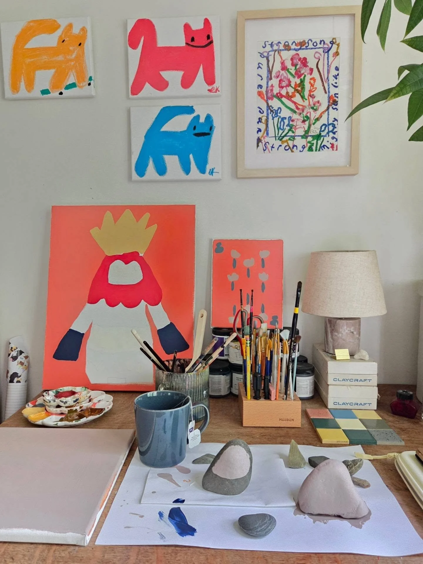 Love a good morning desk view. Making a new body of work, along with "paperweights"... a.k.a.... rocks!