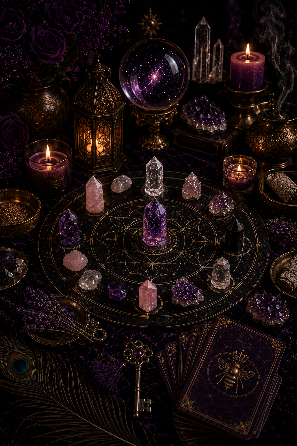 crystals, crystal gridding, crystal healing, amethyst, selenite, clear quartz, grids, shadow healing, salt bath, palo santo, sage, clearings, rose quartz, black tourmaline, smoky quartz, jasper, malachite, flourite, lapis lazuli, carnelian, pyrite,